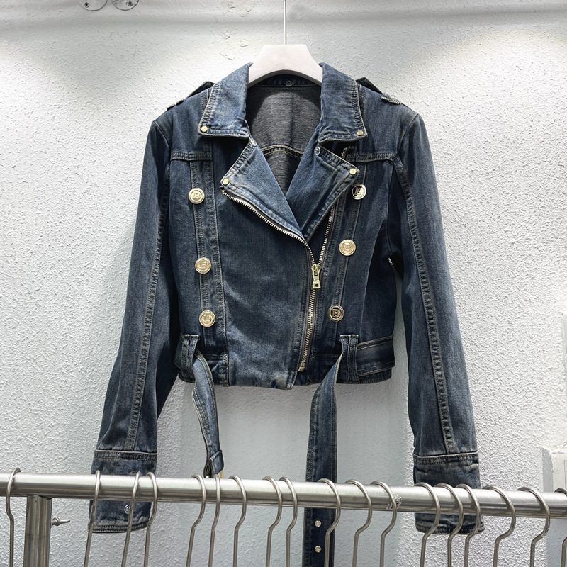 Fashion Denim Jacket Women's Retro High Waist Crop Top