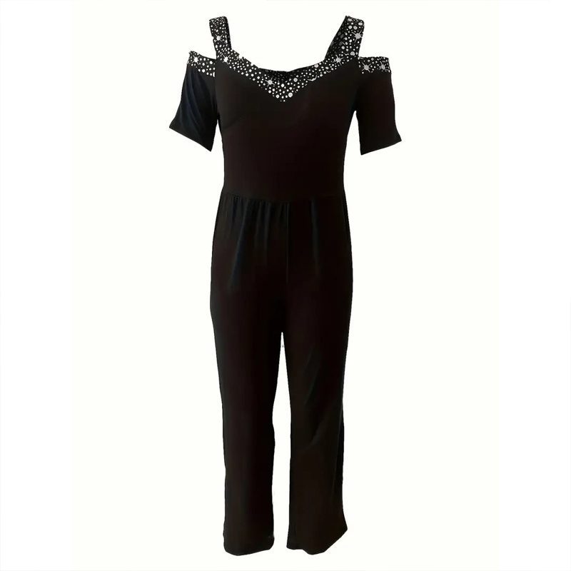 Plus Size Women's V-Neck Rhinestone Jumpsuit
