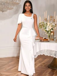 Unique One-shoulder Beaded Sling Party Dress