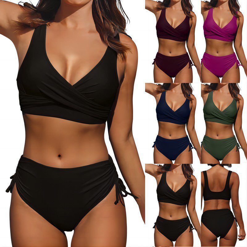 Swimsuit Split Bikini Solid Color Cross Strap