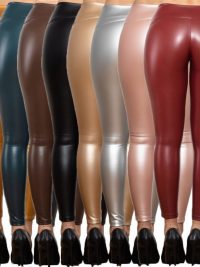 Shascullfites Melody Women's Winter Tights Women's Push Up Leggings Pu Leather Leggings No Front Seam Elastic Slim Tight Sexy