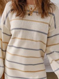 Multicolour Striped Print Drop Shoulder Shift Sweater Mini Dress
