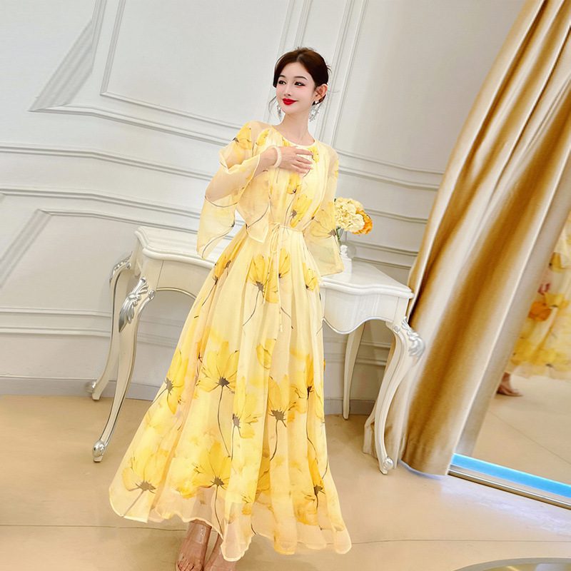 Buy Women's Clothing Online | Buy Trending Dresses for Women Loose And Versatile French Chiffon Floral Dress Women