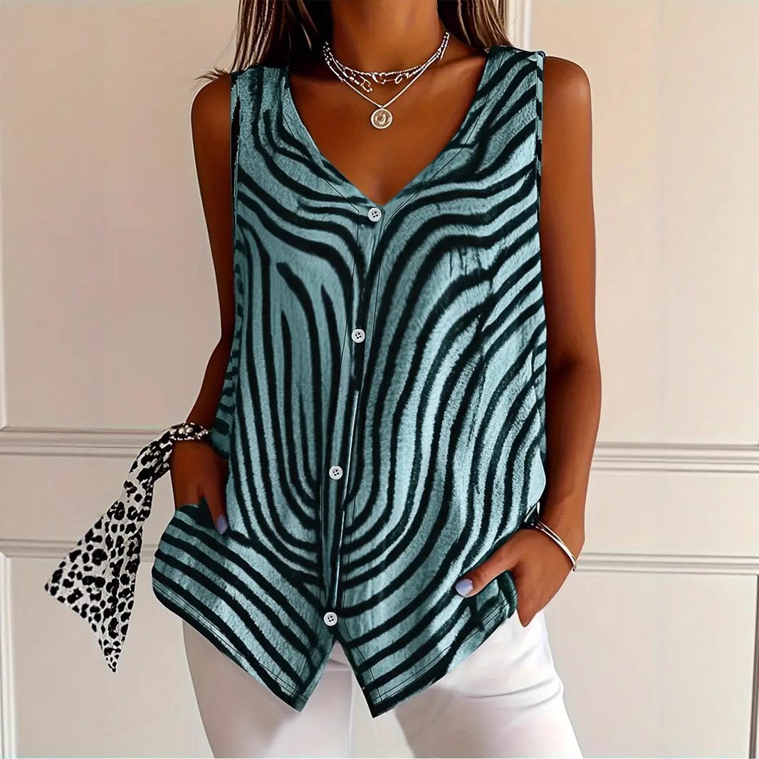 Spring And Summer New Women's Printed Button Cardigan Vest