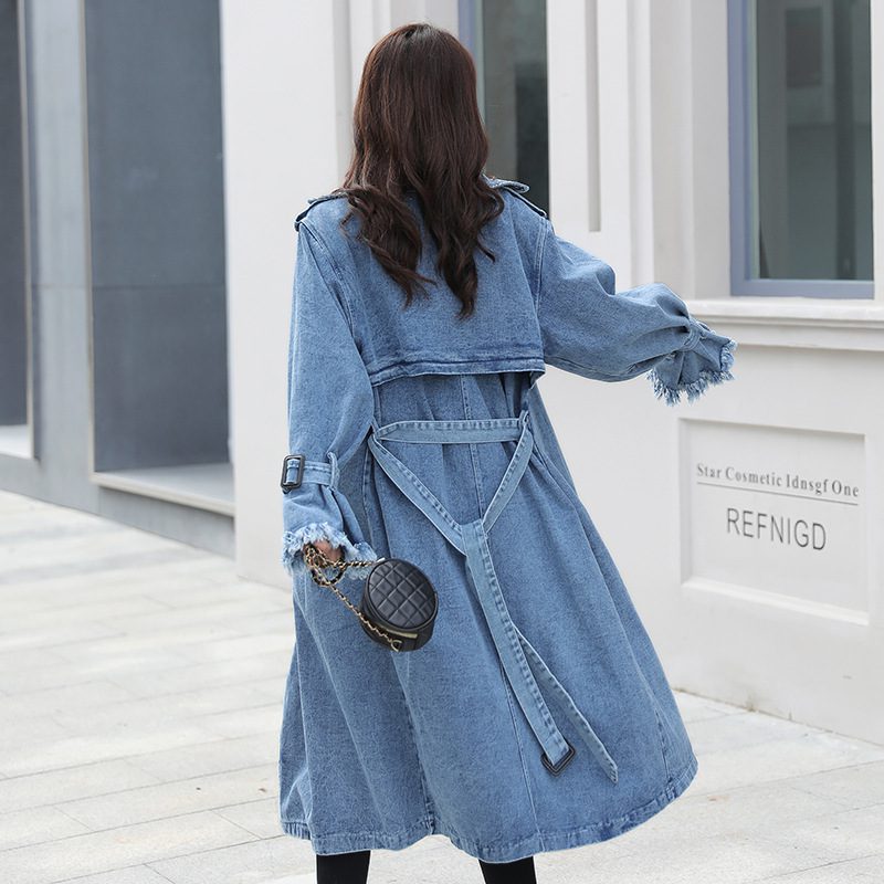 Women's Denim Belted Mid-Length Coat