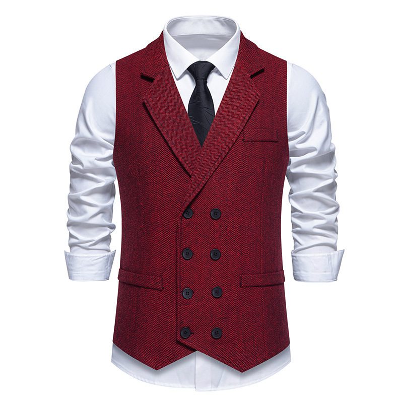 Men's Herringbone Tweed Suit Vest Retro Lapels Double Breasted Vest