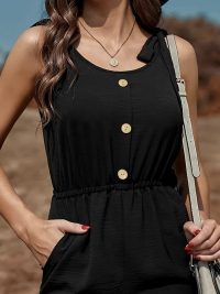 Women's Solid Color Button Waist Jumpsuit Shorts