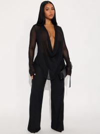 Women's Fashion Sexy Lace-up Long-sleeved Top Slim Trousers Suit