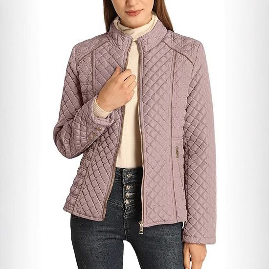 Women’s Lightweight Quilted Padded Zip Jacket – Stand Collar