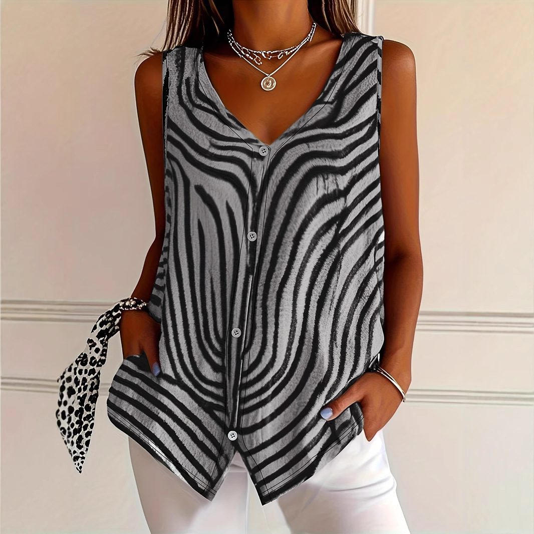 Spring And Summer New Women's Printed Button Cardigan Vest