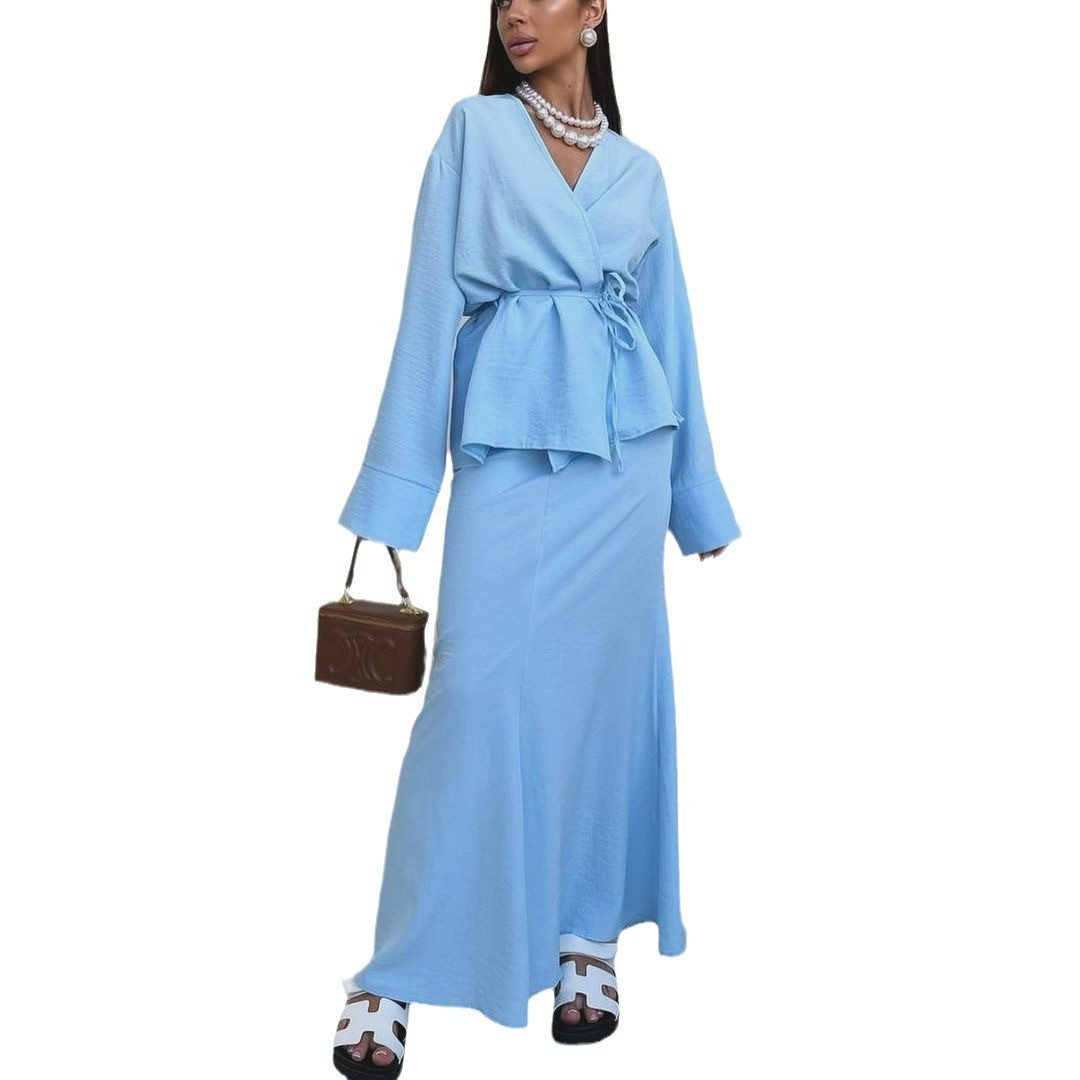 Autumn And Winter Lacing Waist-controlled Top Long Dress