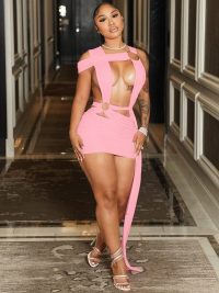 Hollow Cross Strap Ribbon Hip Skirt Dress