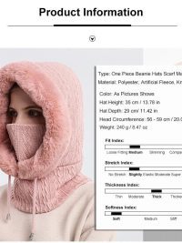 Slouchy Fleece Beanie Hats Scarf Mask Warmer Hooded Winter Pullover Knitted Hat