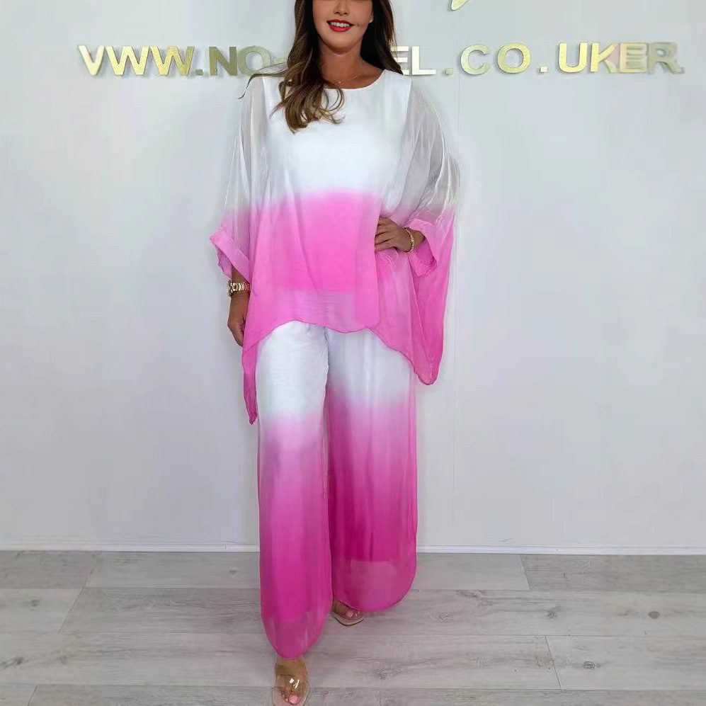 European And American Loose Wide Leg Pants Two-piece Set For Women