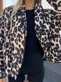 Vintage Leopard Print Printed Women's Lapel Pocket Loose And Warm Coat