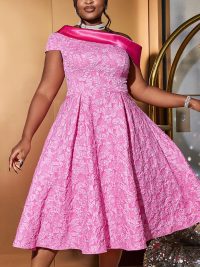 Jacquard Party Banquet Diagonal Collar Large Skirt A- Line Dress