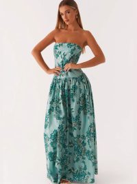 Fashion Tube Top Printed Long Dress Women