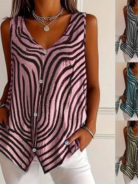 Spring And Summer New Women's Printed Button Cardigan Vest