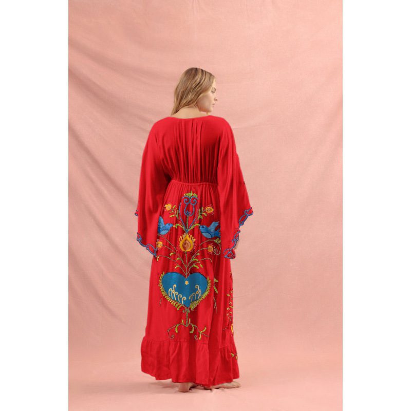 Loose Vacation Bohemian Flowers Embroidery Tassel Dress