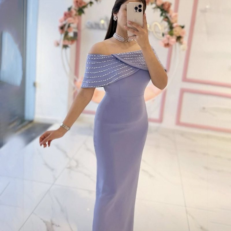 Off-shoulder Handmade Diamond Strip Dress Evening Dress
