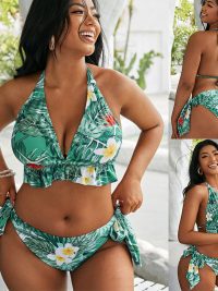 Women's Split Bikini Small Print Lace Swimsuit