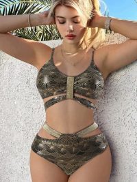 Women's European And American Sexy Bronzing High Waist Split Bikini