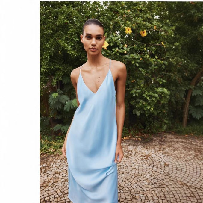 Silk Satin Texture Mid-length Sweet Women's Dress