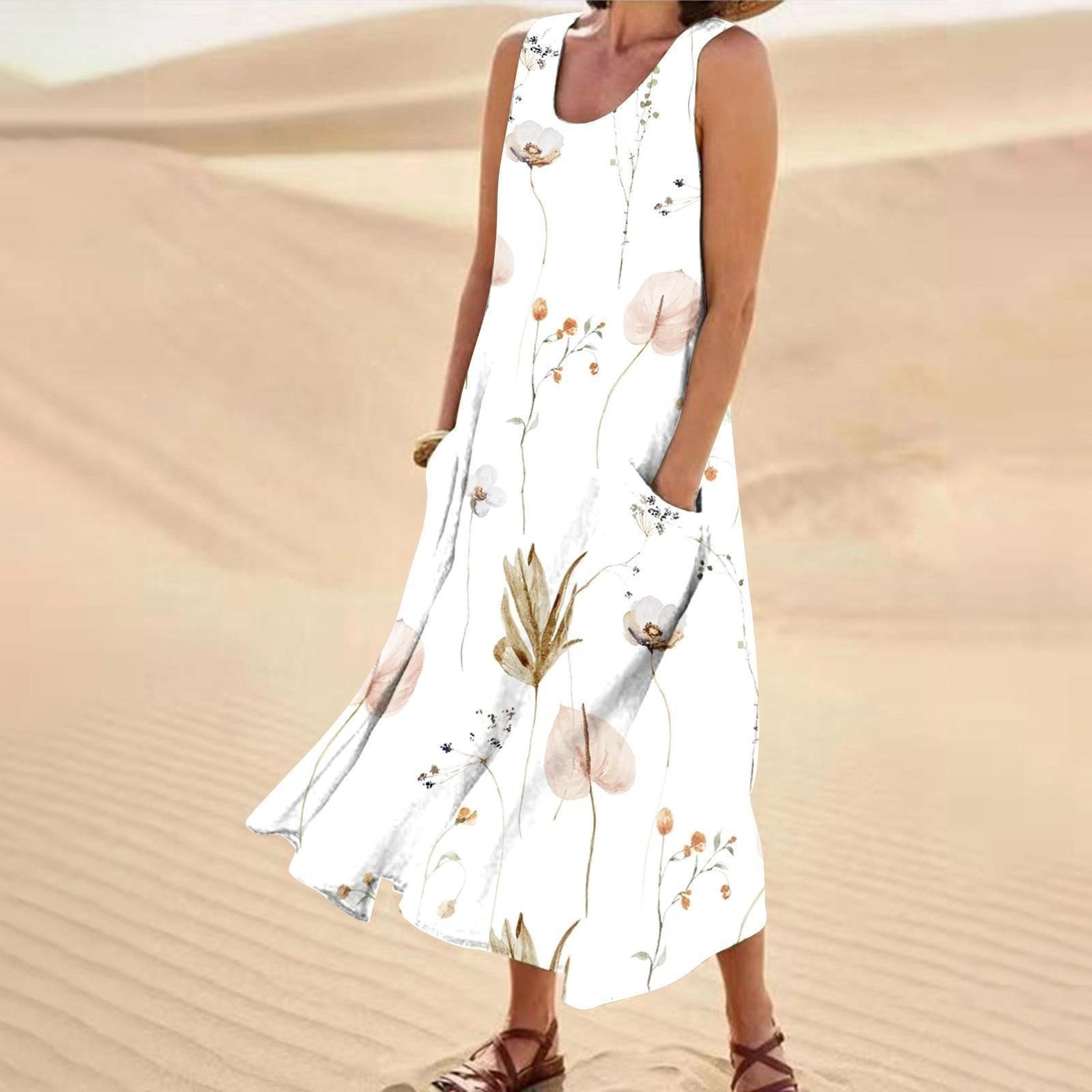 Women's Landscape Floral Maxi Dress Slim Fit Casual Skirt