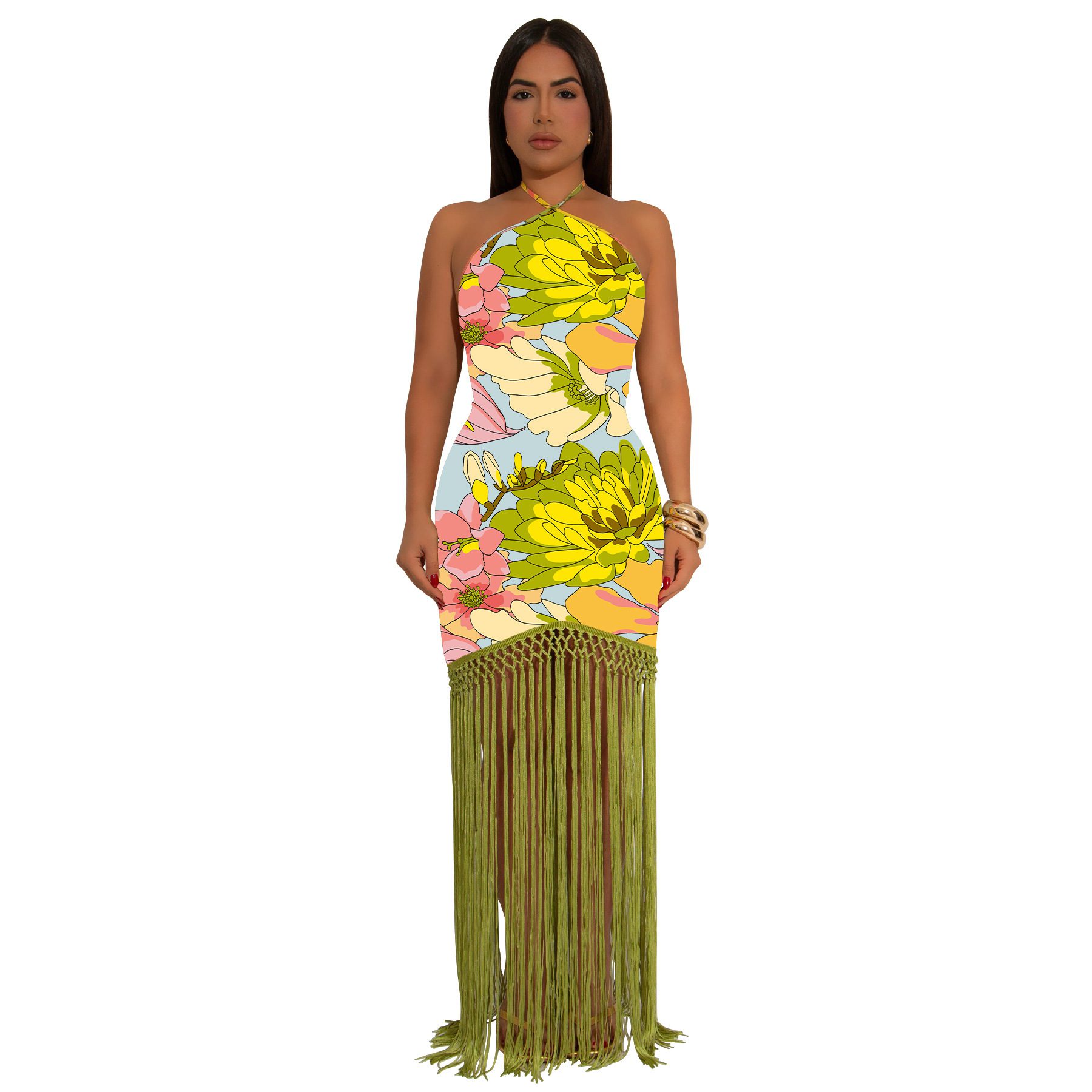 Women's Summer Sexy Backless Sleeveless Tassel Dress