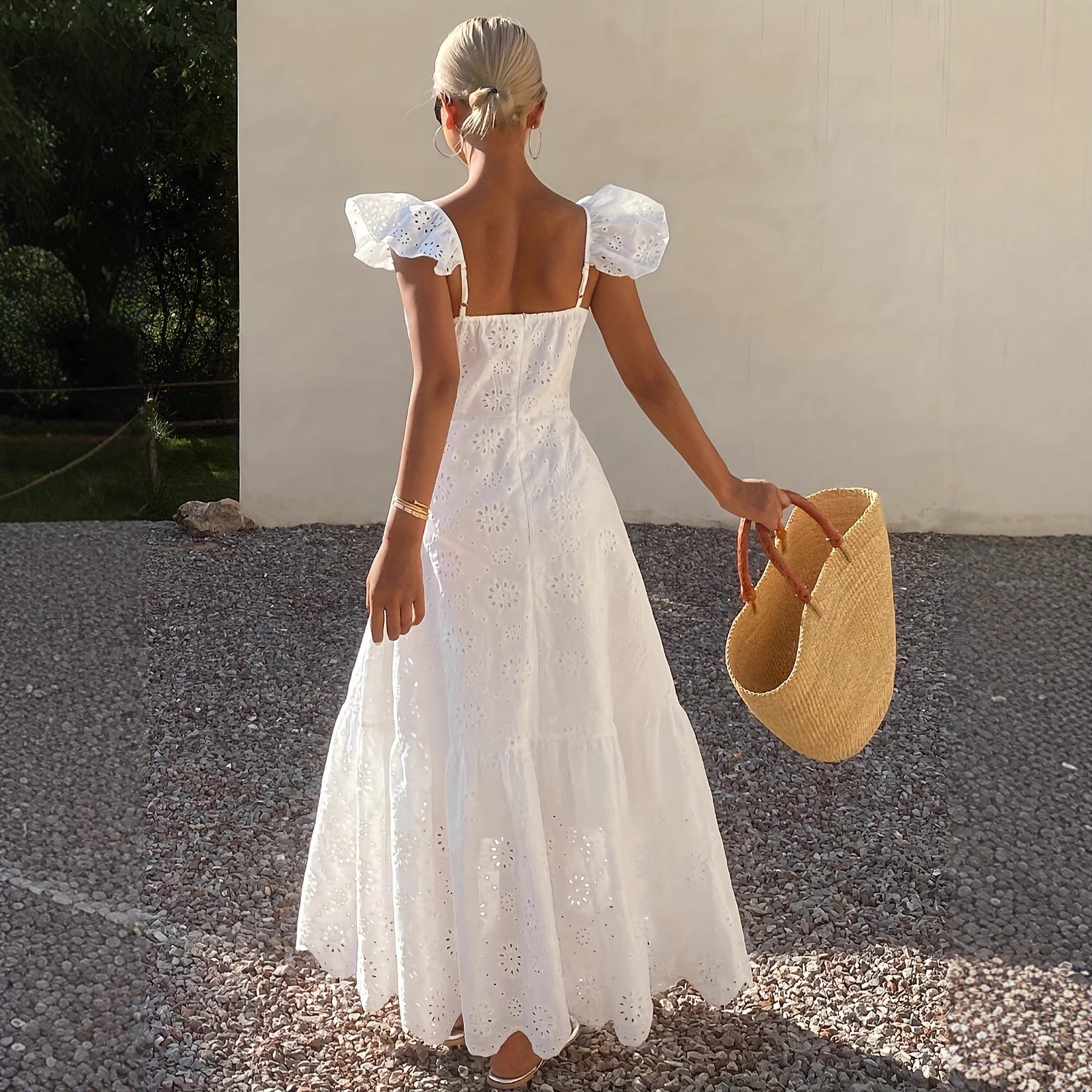 French Style Temperament Long Cutout Sling Long Dress