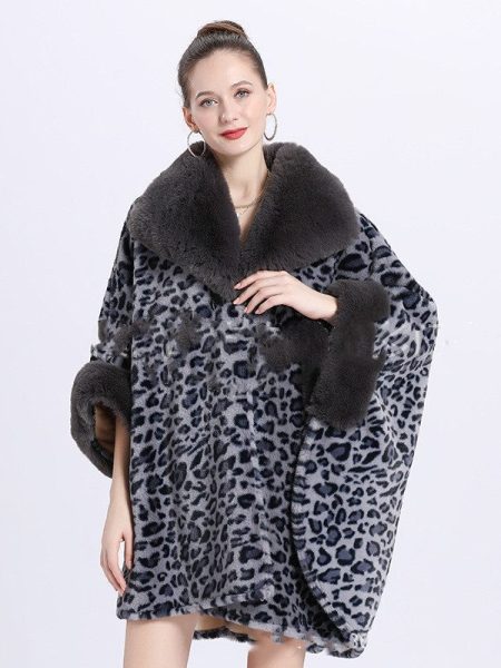 Leopard Print Big Hair Leader Mouth Cardigan Cape Women