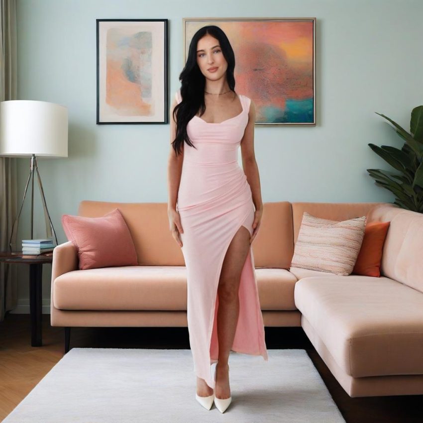Square Collar Sexy Slit Solid Color Elegant Tied Dress