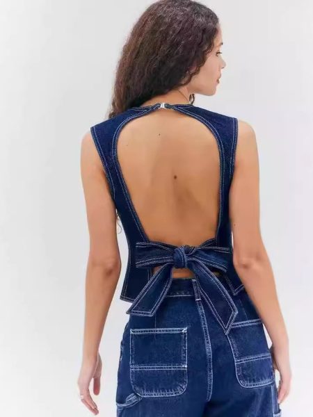 Fashion Casual Sleeveless High Waist Denim Vest