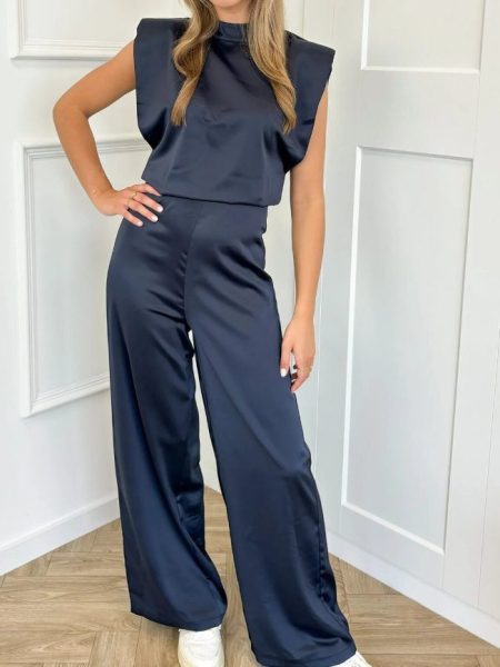 Backless Evening Dress Jumpsuit Solid Color Casual Straight Pants