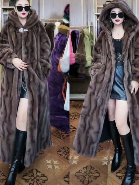 Loose Plus Size Long Leopard Print Fur Coat