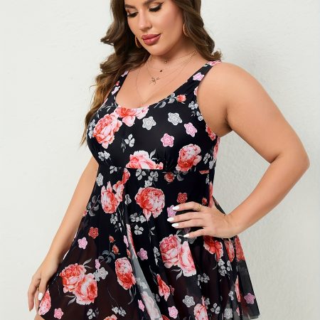 Plus Size One-piece Mesh Skirt Printed Backless Sexy Swimsuit Women's One-piece