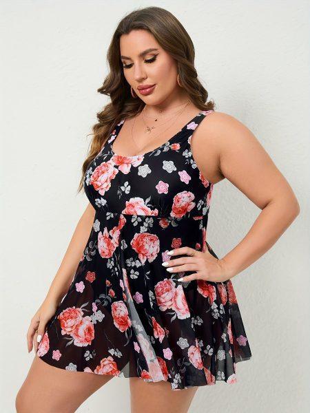 Plus Size One-piece Mesh Skirt Printed Backless Sexy Swimsuit Women's One-piece