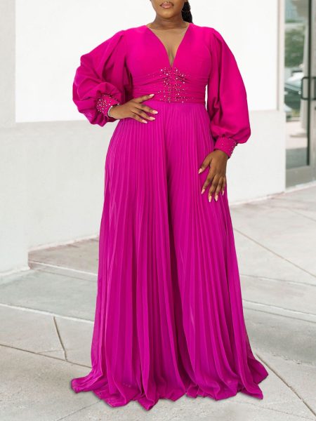 Women's Wide-Leg Pleated African Jumpsuit