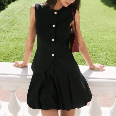 French Retro Debutante Style Sleeveless Vest