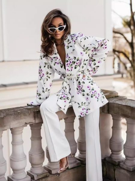 Fashion Commuter Lace Printing Long Sleeve Mid-length Women's Coat