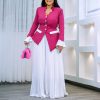 Fashion Flared Sleeves Top Pleated Wide-leg Pants Suit Two-piece Set