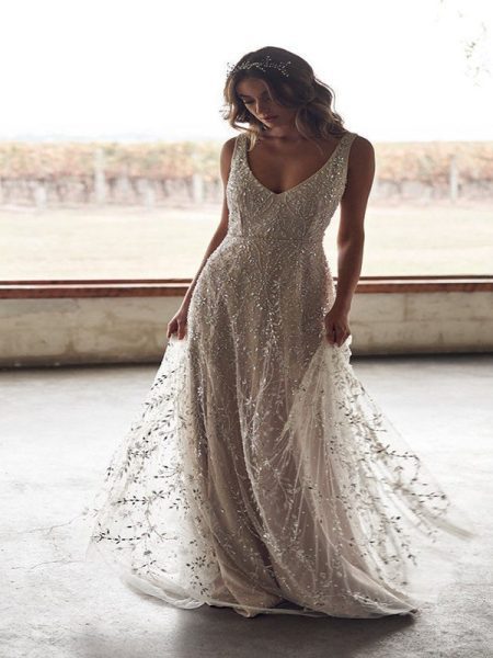 New Dress Bronzing V-neck Long