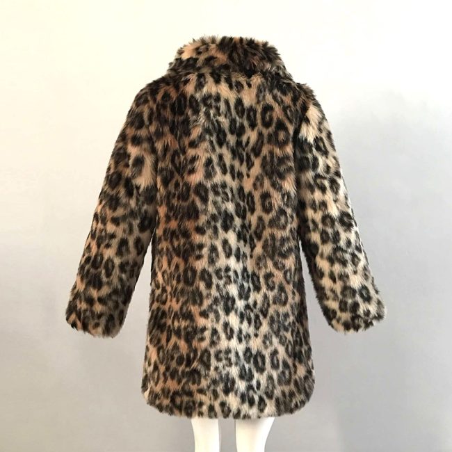Lapel Leopard Like Fur Coat