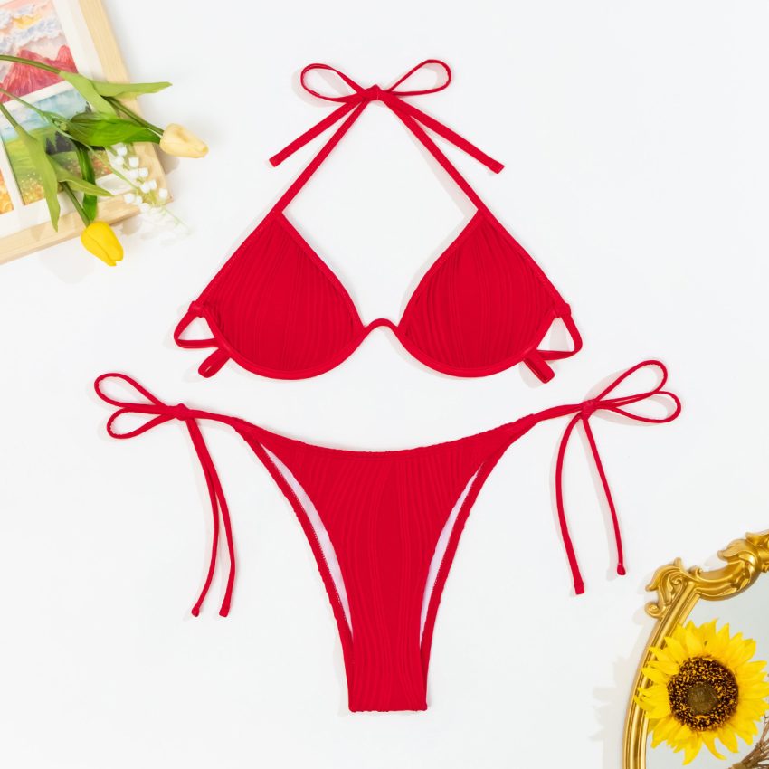 Solid Color Steel Bracket Style Bikini Suit European And American