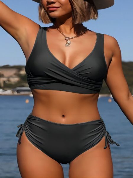 Swimsuit Split Bikini Solid Color Cross Strap