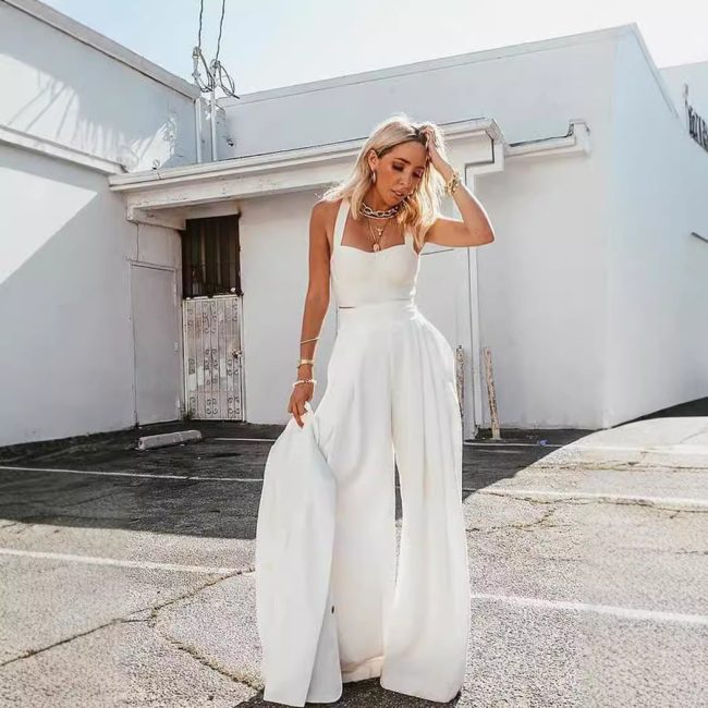 Sexy Spaghetti Straps Chest Wrap Vest Casual Loose Trousers Two-piece Set