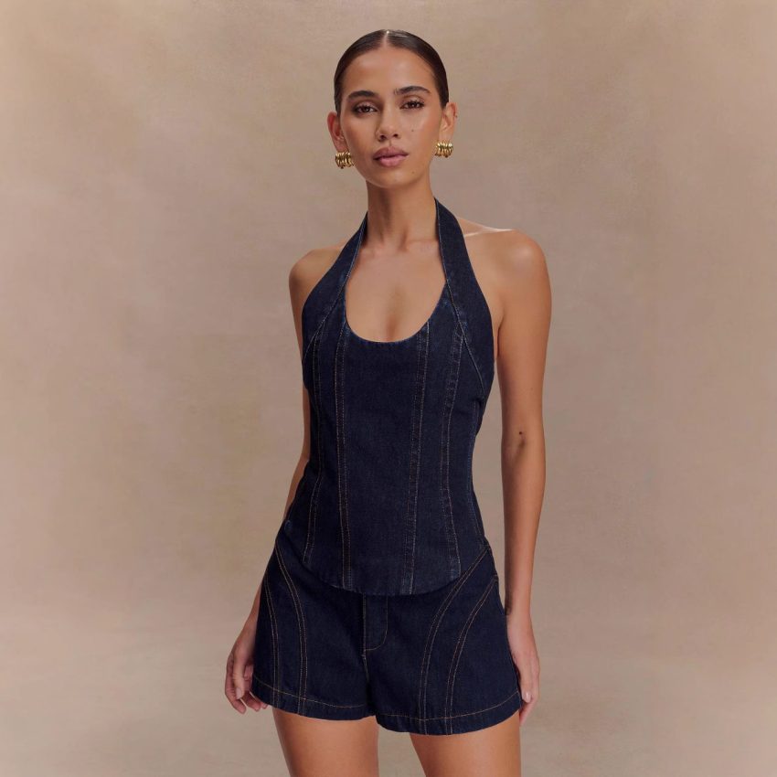Halter Fashion Denim Suit Shorts