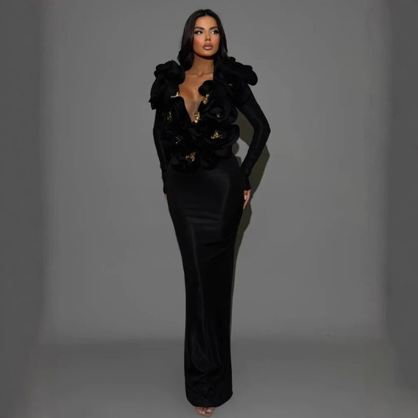 Women's Three-dimensional Flower Sexy Dress Euros