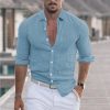 Men's Cotton And Linen Lapel Long Sleeve Solid Color Shirt