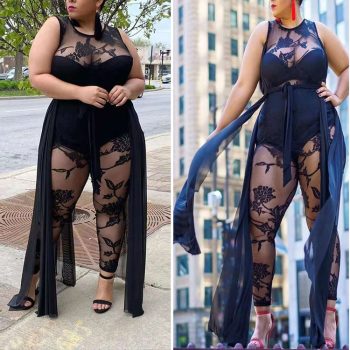 Plus Size Women's Sexy Flocking Jumpsuit Temperament Commuter